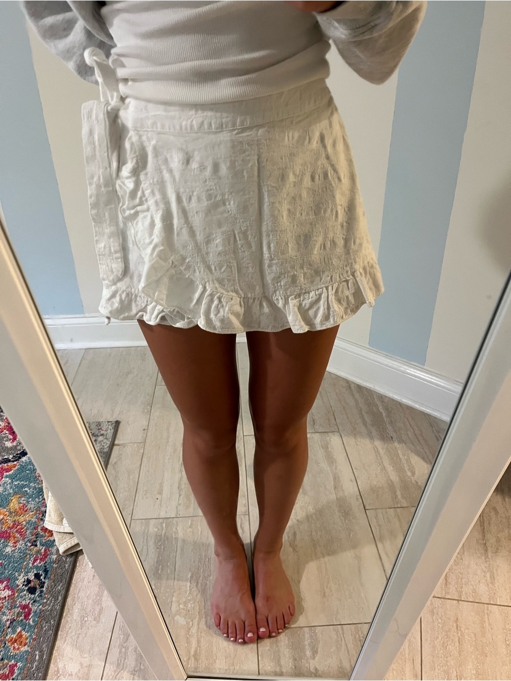 DO+BE White Mini Wrap Skirt with Ruffle Hem